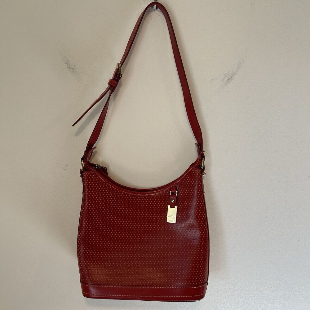 Dooney and Bourke Vintage ZipTop Red Leather Hobo Bag Gold Hardware FootedBottom